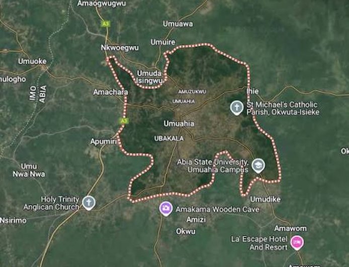 Google Map showing Umuahia